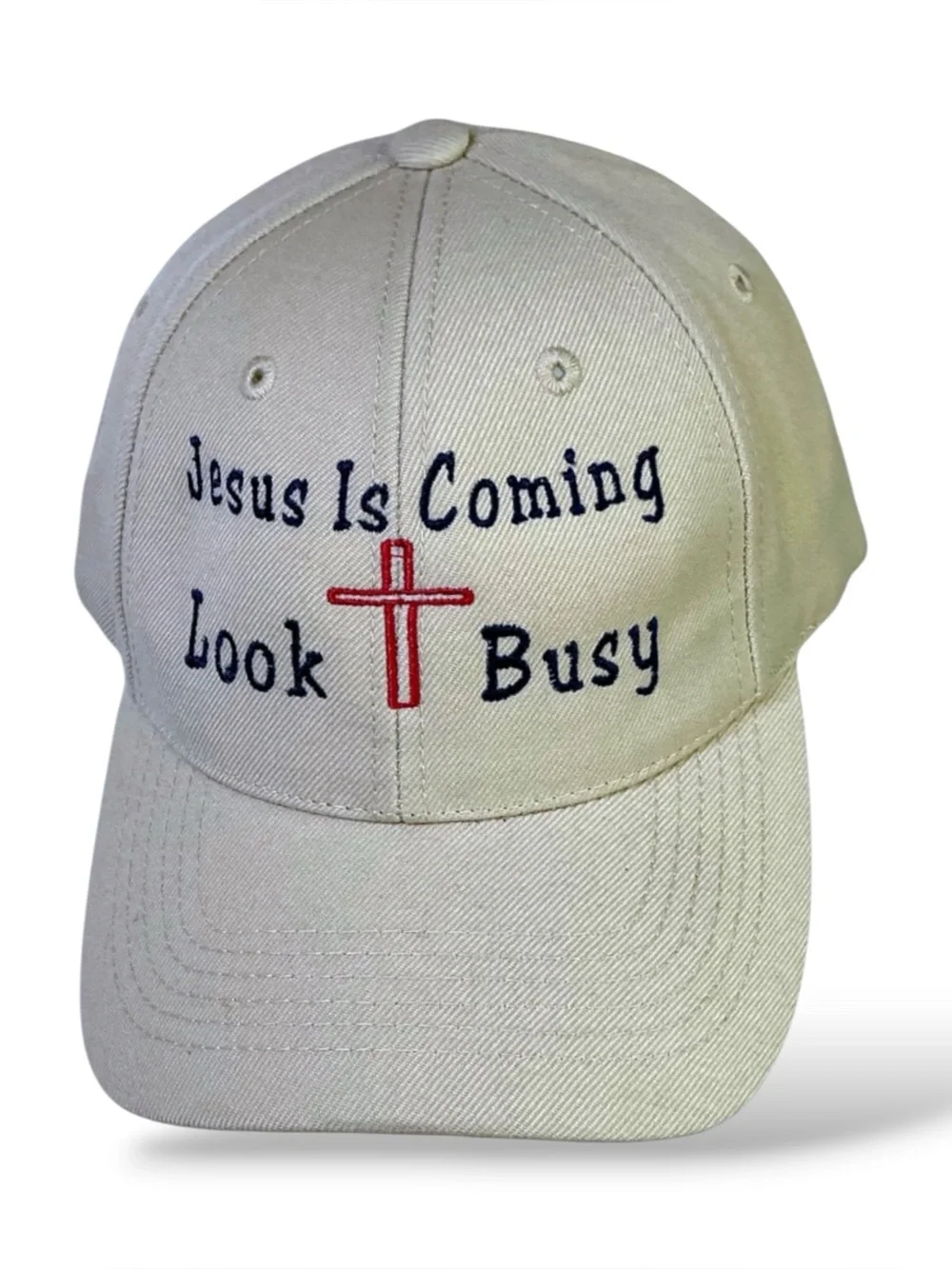 Lids Baseball Cap Jesus is Coming Blue Embroidery Khaki Tan Unisex Adult OS